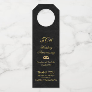Étiquettes Pour Bouteilles Élégant Or sur Noir 50e Anniversaire de Mariage