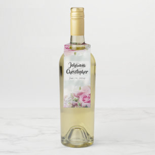 Étiquettes Pour Bouteilles Elégant rose Roses et Peony Bureaux Mariage Turquo