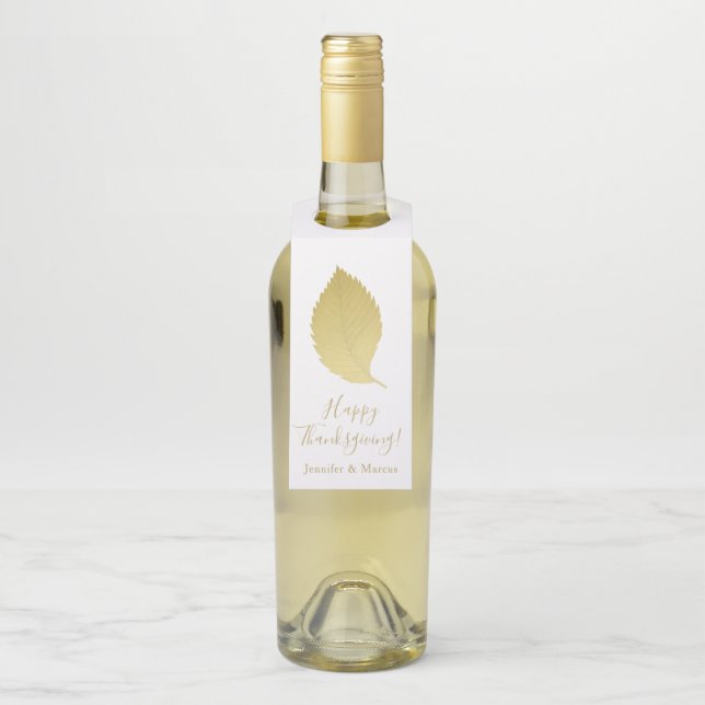 Étiquettes Pour Bouteilles Elégante feuille d'automne or - Bon thanksgiving (Sur bouteille)