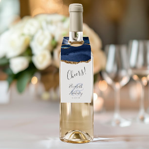 Étiquettes Pour Bouteilles Élégantes Acclamations de Mariage Agate Bleu Nuit 
