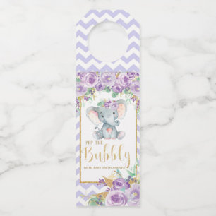 Étiquettes Pour Bouteilles Éléphant Floral Pourpre Pop the Bubbly Champagne
