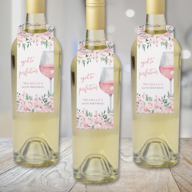 Étiquettes Pour Bouteilles Fête d'anniversaire du vin Floral (Wine Floral Birthday Party Bottle Hanger Tag)