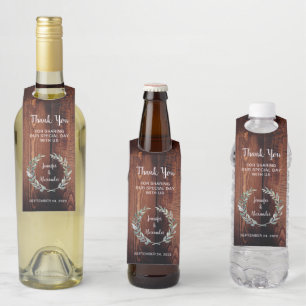 Étiquettes Pour Bouteilles Feuilles d'aquarelle bois rustique Mariage Merci