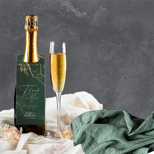 Étiquettes Pour Bouteilles Fine Lines Gold Abstrait Mariage Emerald ID867 (Wine Bottle In Situ)