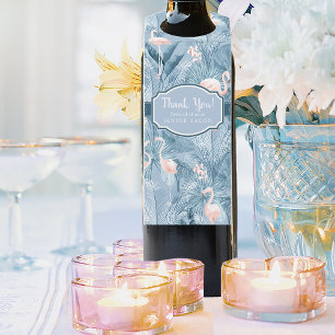 Étiquettes Pour Bouteilles Flamant rose Orchidée Tropical Motif Blue ID868