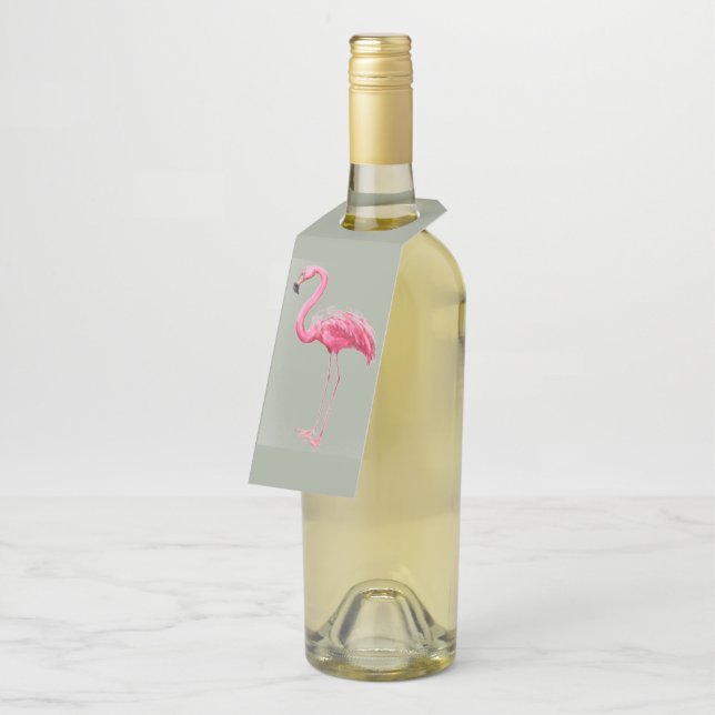 Étiquettes Pour Bouteilles Flamant rose rose (Incliné)