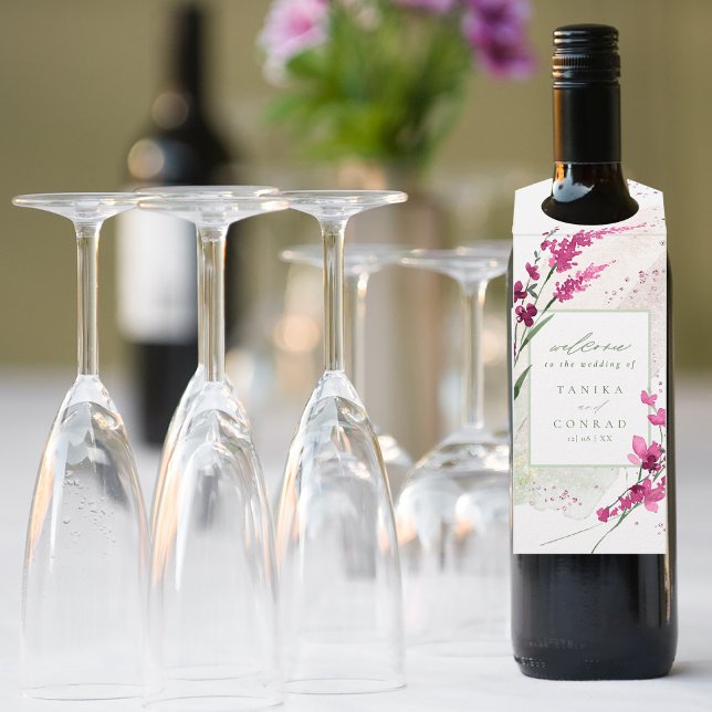 Étiquettes Pour Bouteilles Fleur sauvage Mariage Aquarelle Bienvenue Fuchsa I (Wine Bottle In Situ)