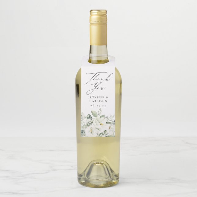 Étiquettes Pour Bouteilles Fleurs Blanches Luxuriantes & Mariage Personnalisé (Sur bouteille)