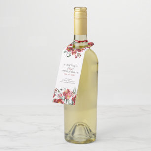 Étiquettes Pour Bouteilles Fleurs d'aquarelles de jardin rouge profond