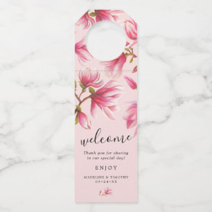 Étiquettes Pour Bouteilles Fleurs de Magnolia rose Mariage de Monogrammes
