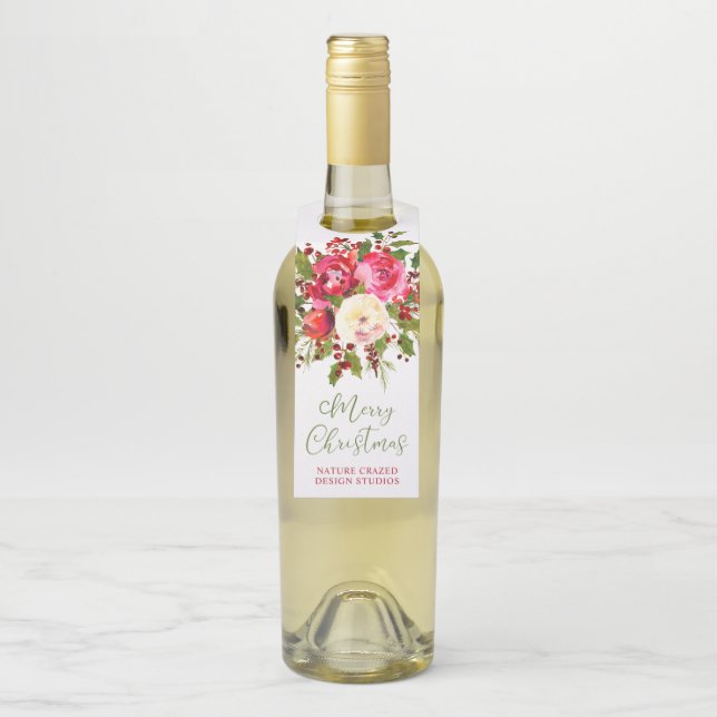 Étiquettes Pour Bouteilles Fleurs de Noël (Sur bouteille)
