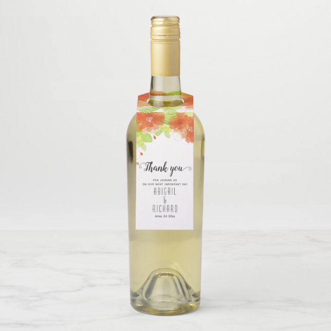 Étiquettes Pour Bouteilles Fleurs éthérées orange, mariage floral (Sur bouteille)