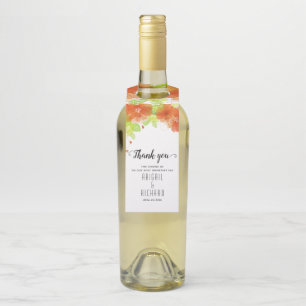 Étiquettes Pour Bouteilles Fleurs éthérées oranges, mariage floral