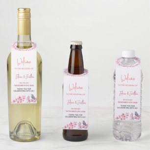 Étiquettes Pour Bouteilles Fleurs roses Aquarelle Mariage féminine