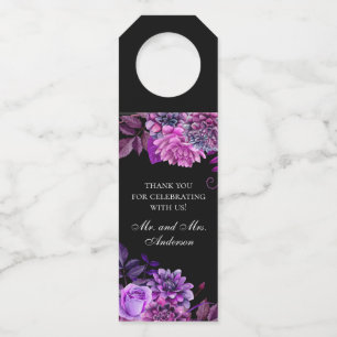 Étiquettes Pour Bouteilles Fleurs violettes à l'aquarelle. Mariage noir remer