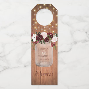 Étiquettes Pour Bouteilles Floral Burgundy Mason Jar Rustique Mariage