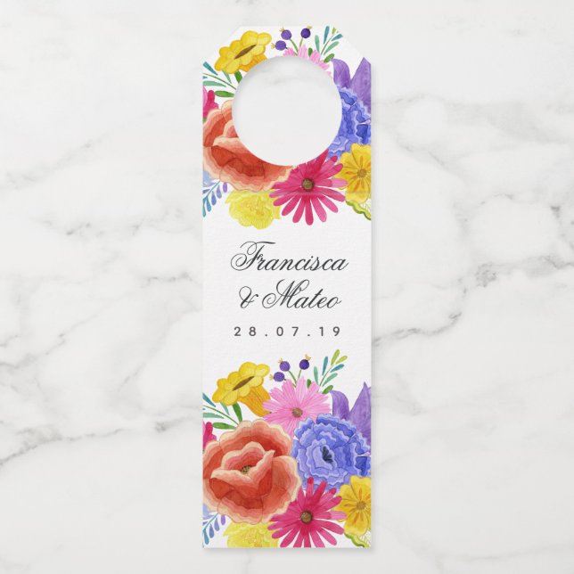Étiquettes Pour Bouteilles Floral espagnol Mariage Fiesta (Devant)