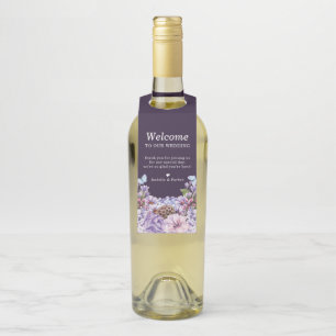Étiquettes Pour Bouteilles Floral Purple Aquarelle Mariage Bienvenue