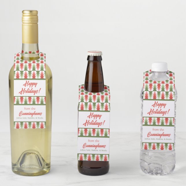 Étiquettes Pour Bouteilles Geometric Christmas Tree Grove (En situation)