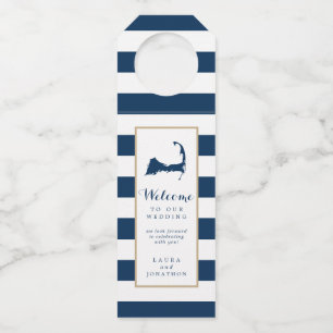 Étiquettes Pour Bouteilles Gold Blue Stripes Cape Cod Wedding Favanger