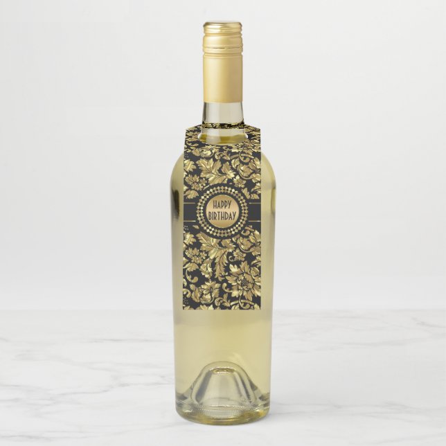 Étiquettes Pour Bouteilles Gold Damask (Sur bouteille)