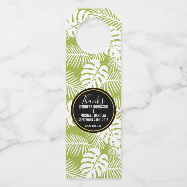 Étiquettes Pour Bouteilles Green Palm Leaves Rainforest Pattern (Devant)