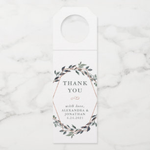 Étiquettes Pour Bouteilles Greenery Geo   Remerciement de mariage en rose gol
