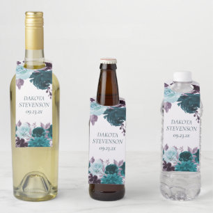 Étiquettes Pour Bouteilles Humeur Bohème Rose sarcelle et violet aubergine