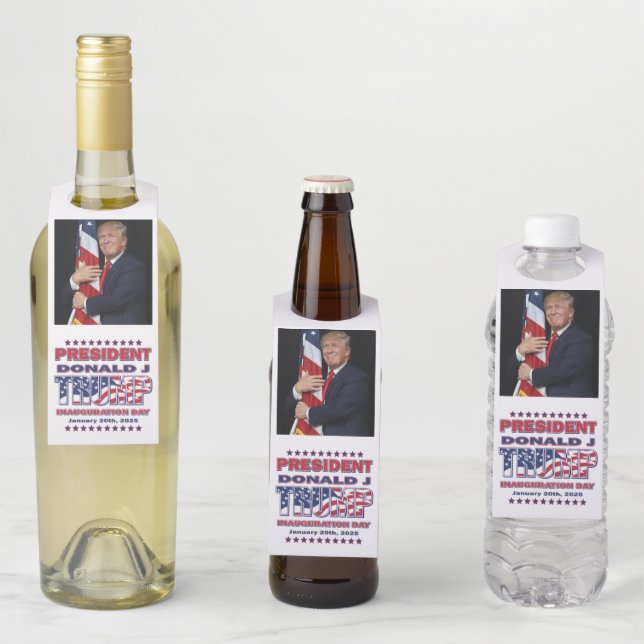 Étiquettes Pour Bouteilles Inauguration 2025 du président Trump (En situation)