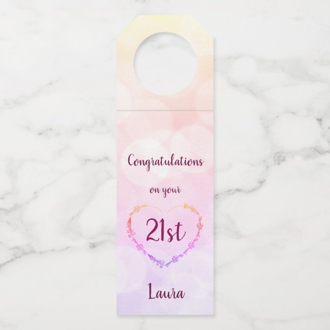 Étiquettes Pour Bouteilles Joli design rose pastel pour 21 ans (Devant)