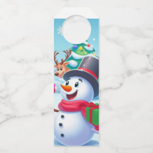Étiquettes Pour Bouteilles Joli Père Noël et bonhomme de neige
