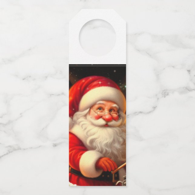 Étiquettes Pour Bouteilles Joli Père Noël et rennes  (Devant)