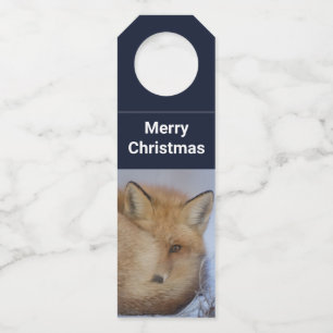 Étiquettes Pour Bouteilles Jolie Petite Renard Recroquevillée Photo d'Hiver N