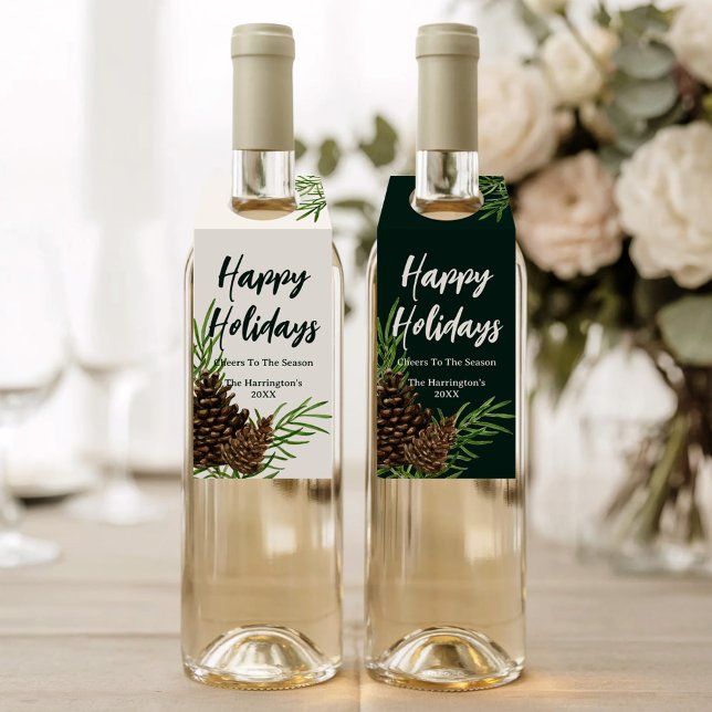 Étiquettes Pour Bouteilles Joyeuses vacances Aquarelle Pine d'hiver ivoire (Créateur téléchargé)