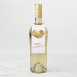 Étiquettes Pour Bouteilles Joyeux anniversaire ! Coeur étincelant doré
