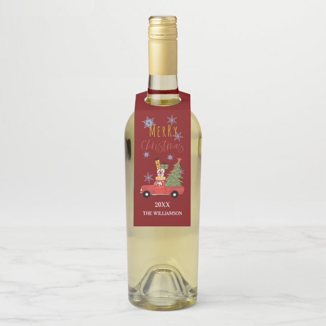 Étiquettes Pour Bouteilles Joyeux Noël Arbre Cadeau Vin Bière Boisson (Sur bouteille)