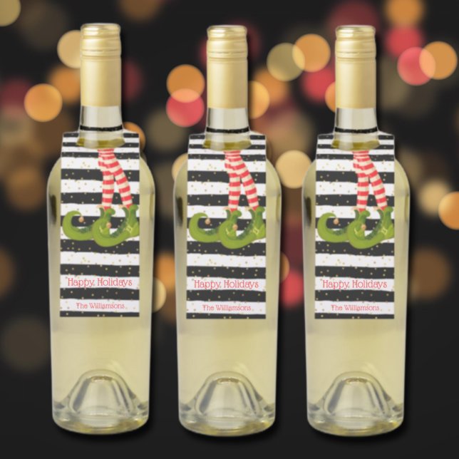 Étiquettes Pour Bouteilles Les jambes des elfes de Noël sur les bandes (Créateur téléchargé)
