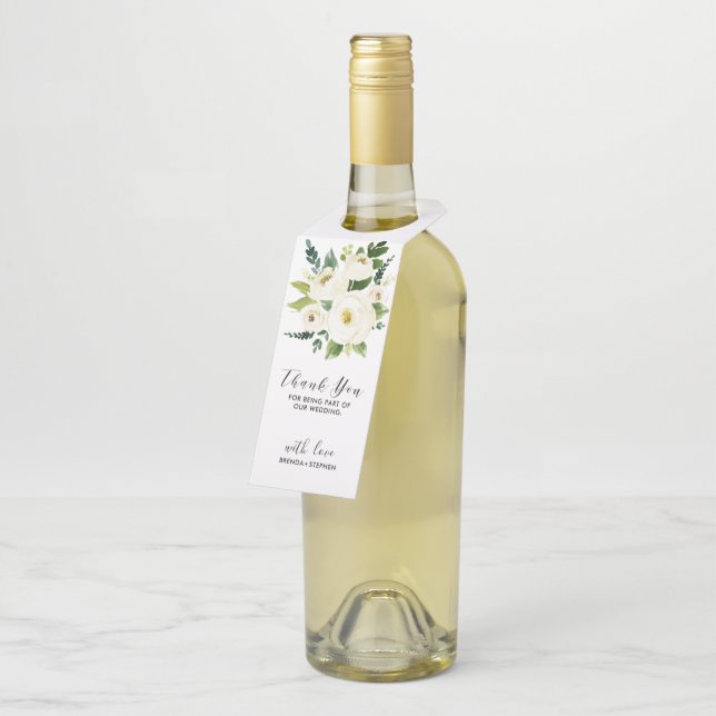 Étiquettes Pour Bouteilles Les roses blancs bouquet-Vous remercient (Incliné)
