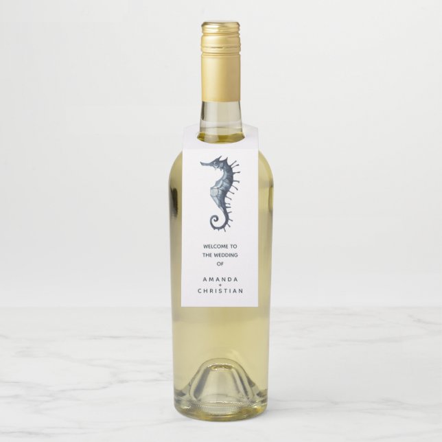 Étiquettes Pour Bouteilles L'Hippocampe Bleu | BIENVENUE AUX INVITÉS DU MARIA (Sur bouteille)