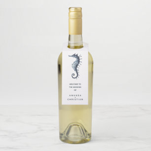 Étiquettes Pour Bouteilles L'hippocampe bleu   MARIAGE ACCUEIL CLIENT