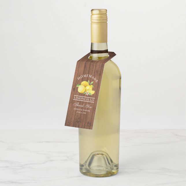 Étiquettes Pour Bouteilles Limoncello de citron bois Merci (Incliné)