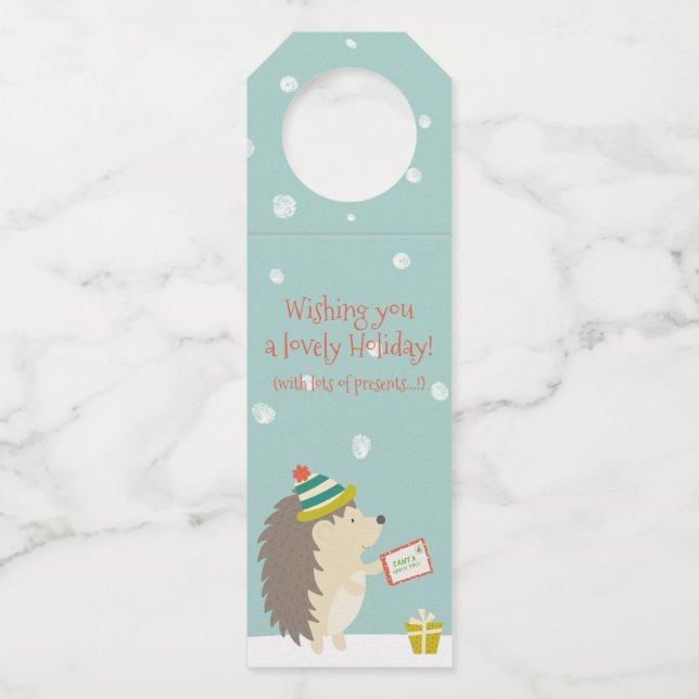 Étiquettes Pour Bouteilles Lovely Holiday - Hedgehog Fun Christmas (Devant)