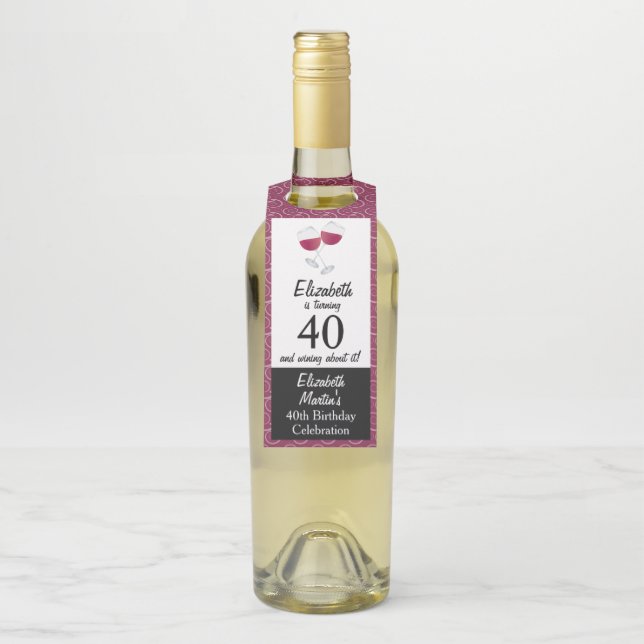 Étiquettes Pour Bouteilles Lunettes de vin rouge | 40e fête d'anniversaire (Sur bouteille)