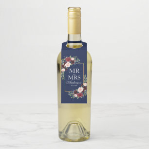 Étiquettes Pour Bouteilles M. et Mme Mariage Floral Bourgogne