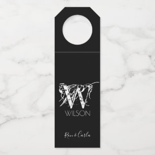 Étiquettes Pour Bouteilles M. & Mme Monogram sur le Merci noir
