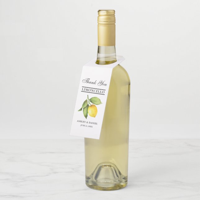 Étiquettes Pour Bouteilles Mariage à l'aquarelle au citron Limoncello (Incliné)
