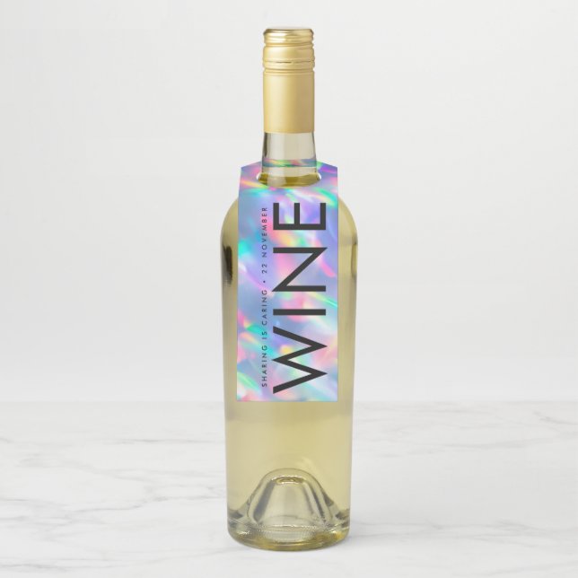 Étiquettes Pour Bouteilles Mariage à monogramme ultra moderne iridescent (Sur bouteille)