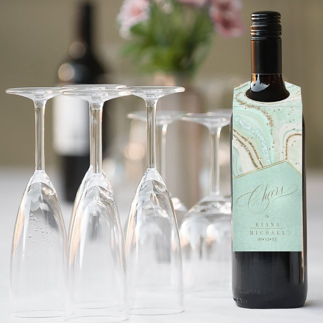Étiquettes Pour Bouteilles Mariage Agate Abstrait - Cheers Mnt ID827 (Wine Bottle In Situ)