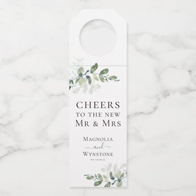 Étiquettes Pour Bouteilles Mariage au feuillage d'eucalyptus  (Devant)