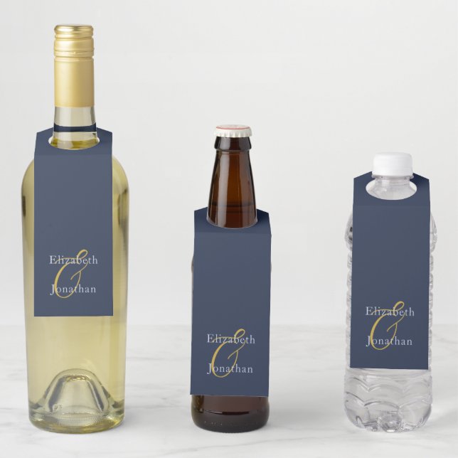Étiquettes Pour Bouteilles Mariage bleu opulent (En situation)
